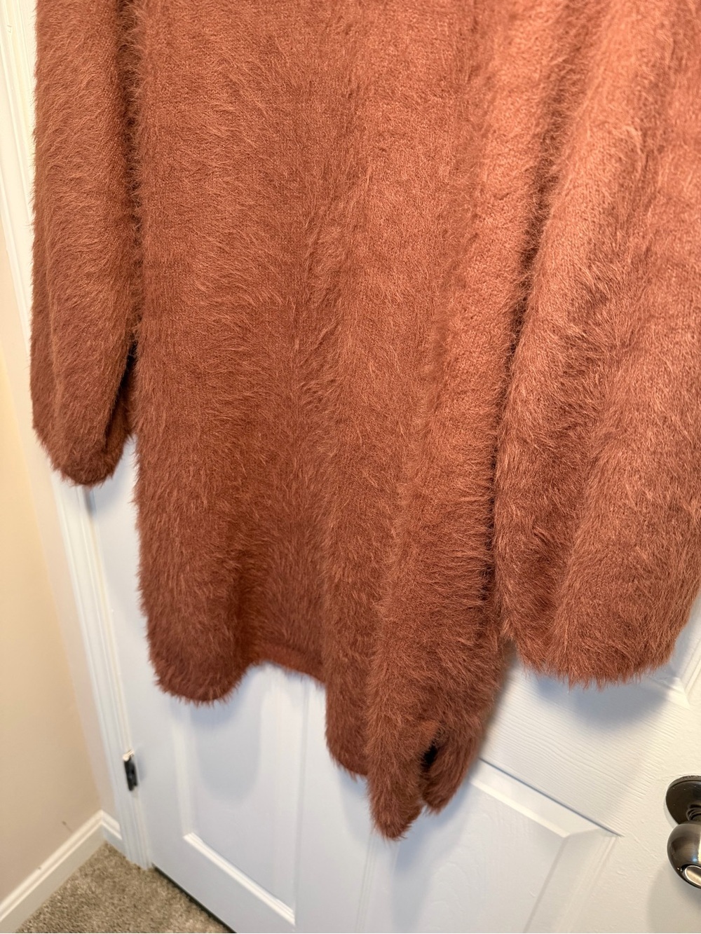 Prima Fuzzy Open-Front Cardigan Sweater in Rust - Picture 10 of 12